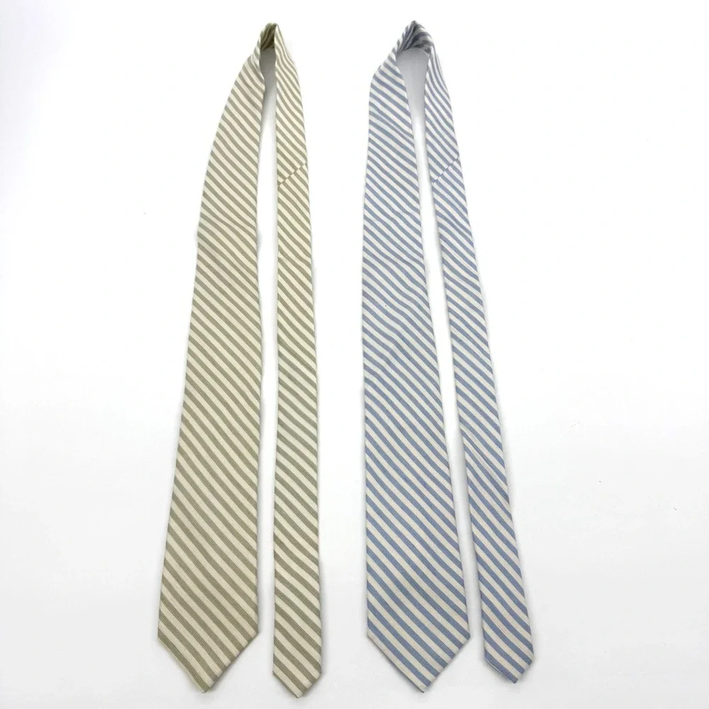 Chaps Mens Neckties Silk Linen Striped Blue Green Coastal Preppy Career Reppe